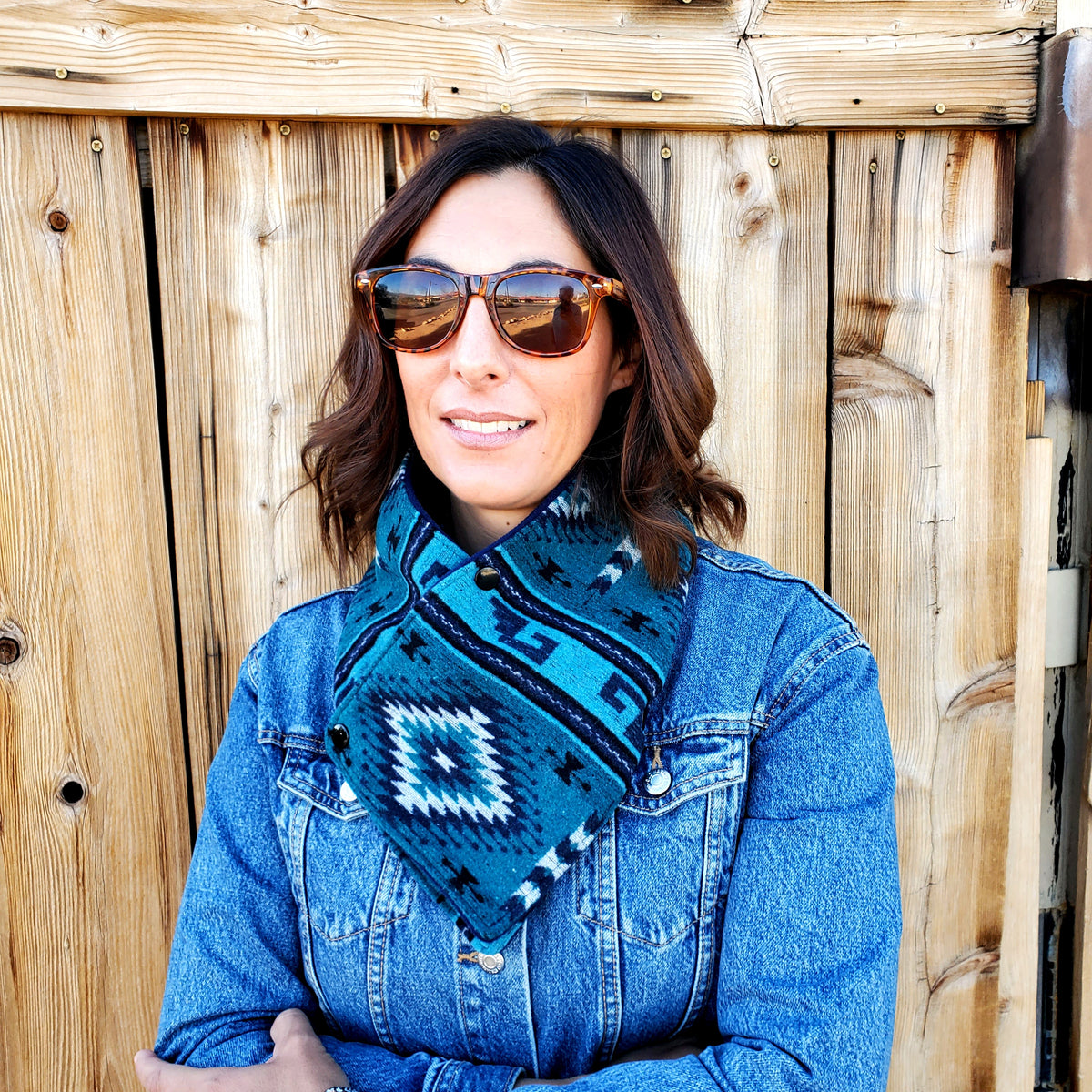 Women's Western Cowl - Black/Turquoise Aztec