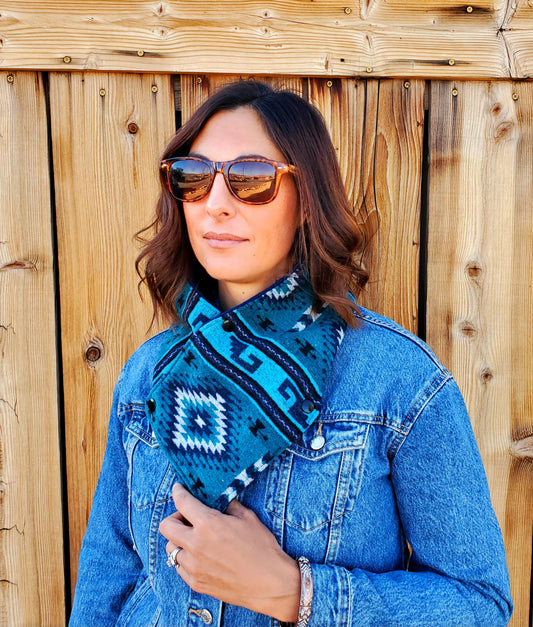 Women's Western Cowl - Black/Turquoise Aztec