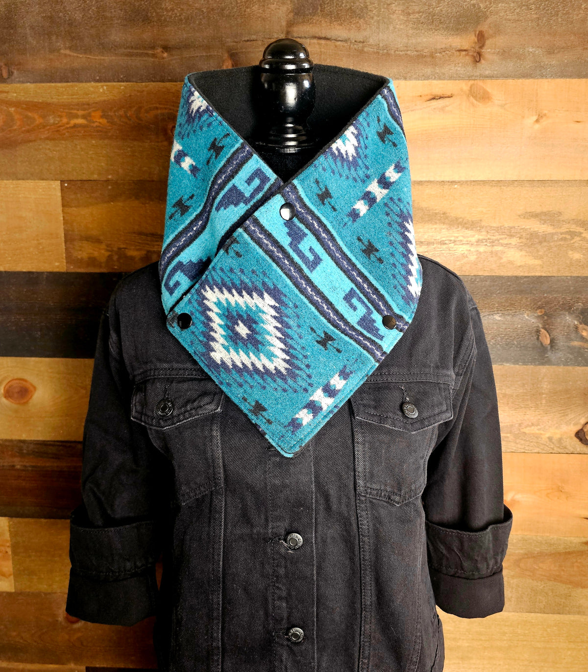 Women's Western Cowl - Black/Turquoise Aztec