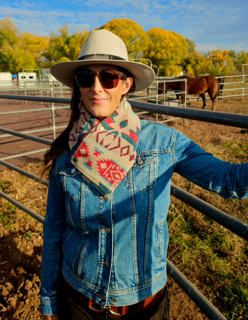 Women's Western Cowl - Pink/Beige Aztec