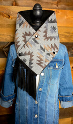 Women's Western Cowl - Grey Aztec Fringe