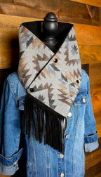 Women's Western Cowl - Grey Aztec Fringe