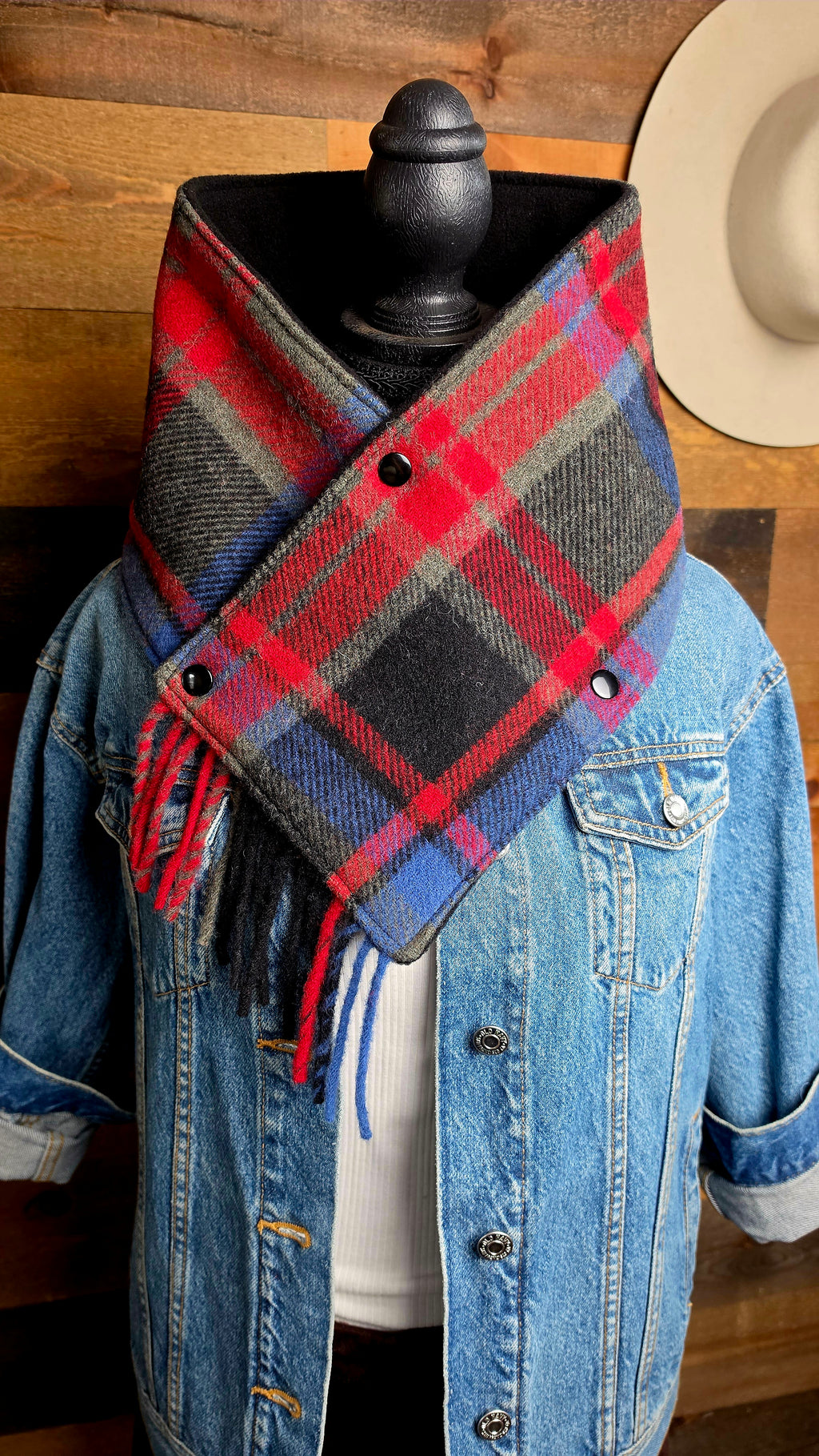 Plaid Wool Cowl Scarf - Brookings Fringe