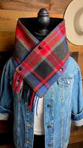 Plaid Wool Cowl Scarf - Brookings Fringe