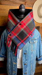 Plaid Wool Cowl Scarf - Brookings Fringe