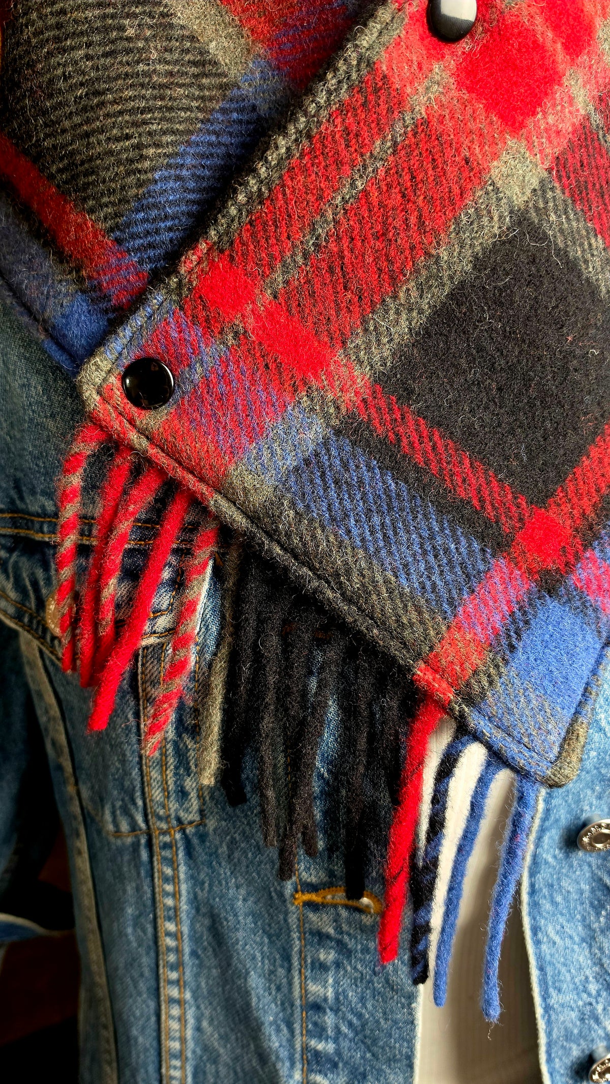Plaid Wool Cowl Scarf - Brookings Fringe