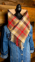 Plaid Wool Cowl Scarf - Lassen Fringe