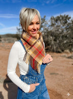 Plaid Wool Cowl Scarf - Lassen Fringe