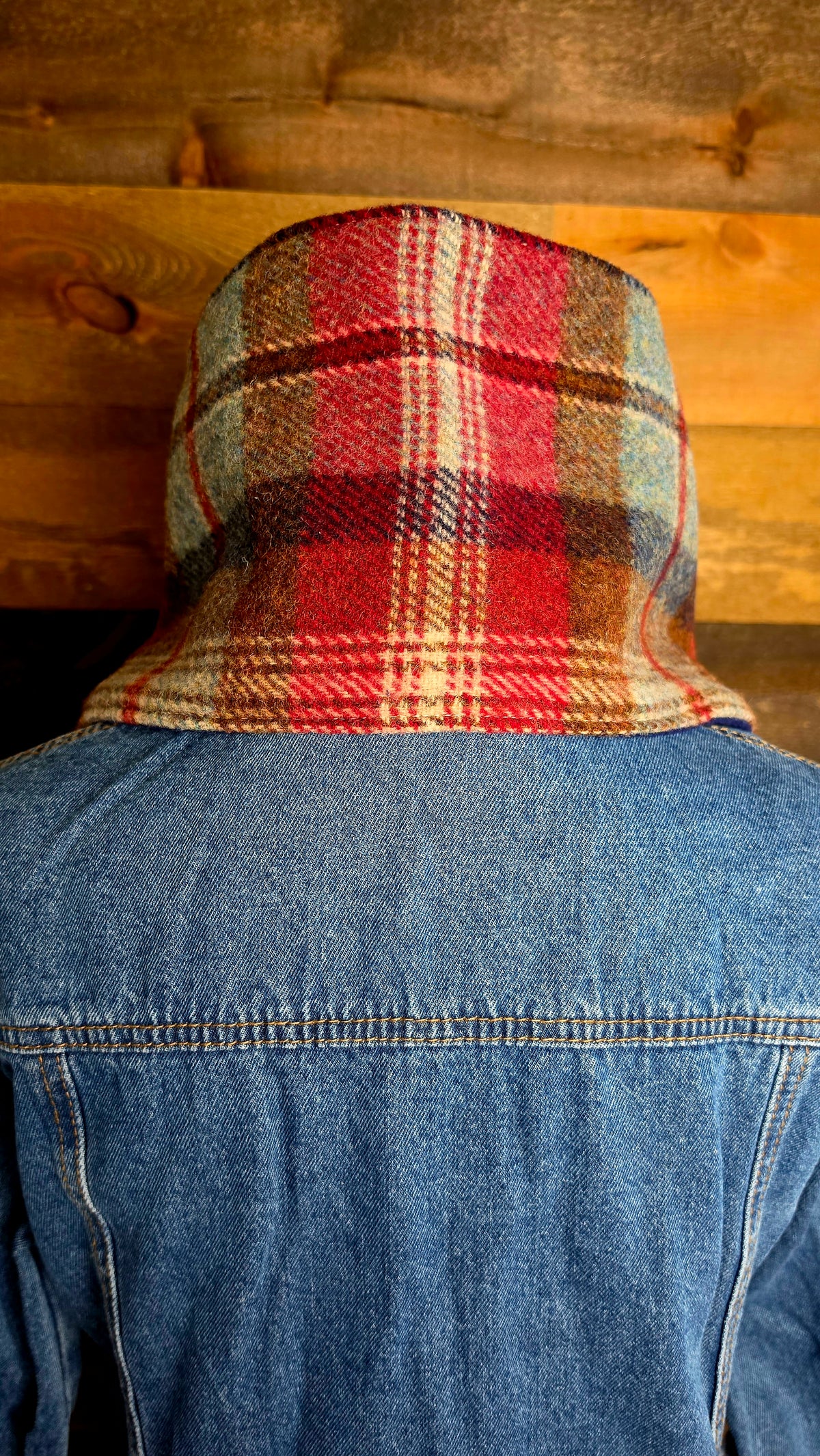 Plaid Wool Cowl Scarf - Ruby Beach Fringe