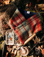 Plaid Wool Cowl Scarf - Ruby Beach Fringe