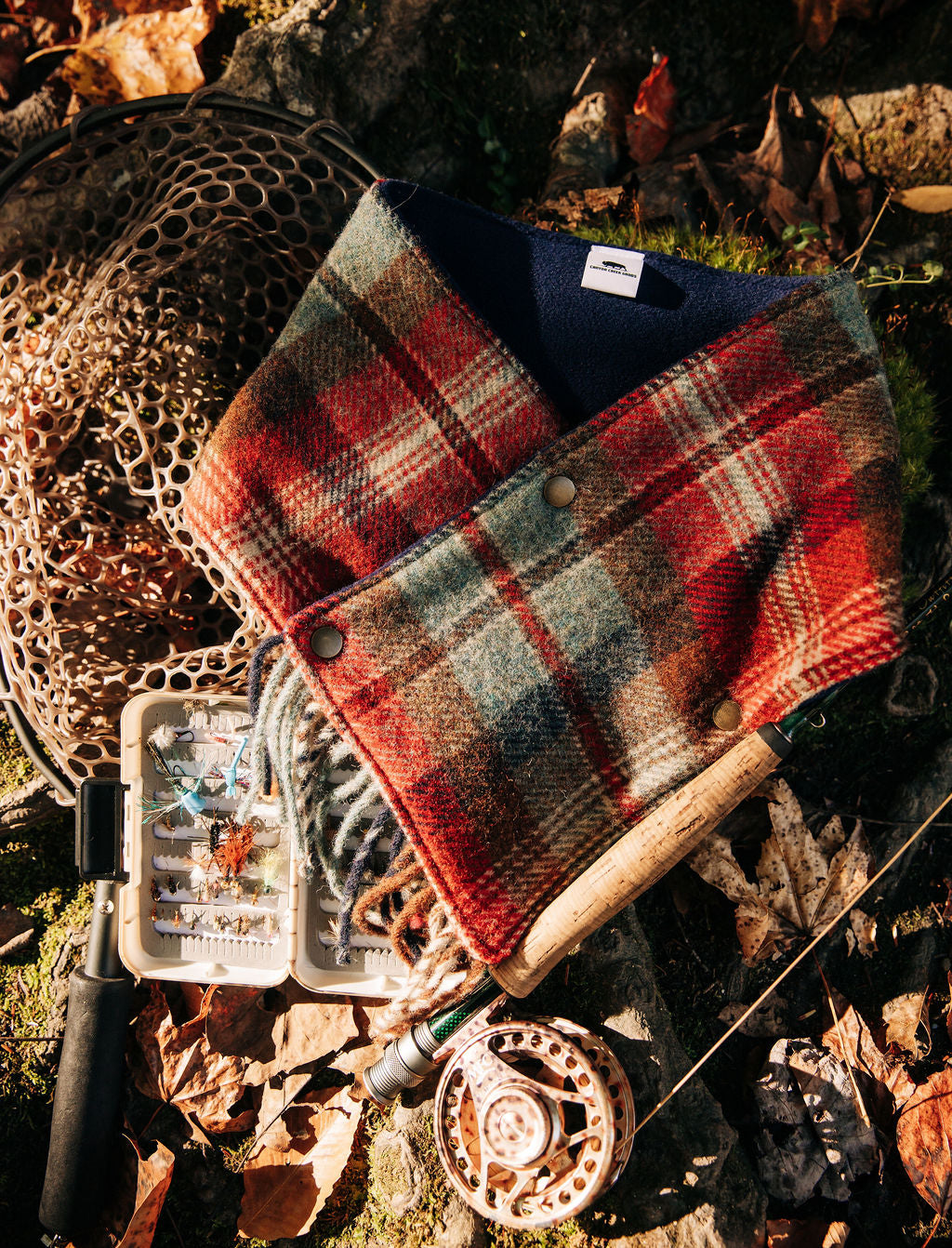 Plaid Wool Cowl Scarf - Ruby Beach Fringe