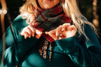 Plaid Wool Cowl Scarf - Ruby Beach Fringe