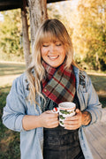 Plaid Wool Cowl Scarf - Ruby Beach Fringe
