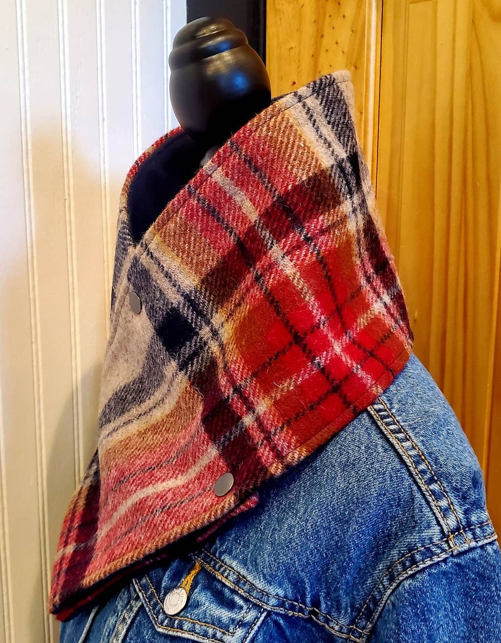 Cozy Wool Cowl, Plaid Tartan Scarf, Equestrian Bandana, Snap Scarf, Handmade Women Scarf, Horse Riding Scarf, Neck Gaiter, Equestrian Cowl