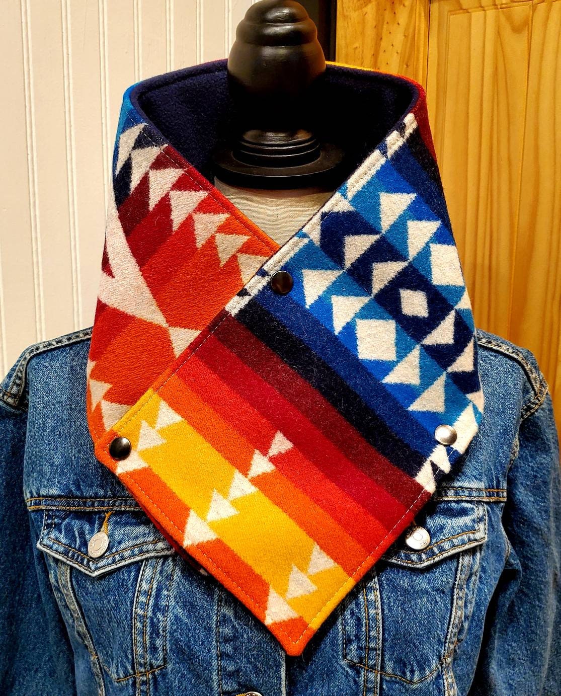 Women's Wool Cowl, Rainbow Scarf, Equestrian Bandana, Wool Neck Wrap, Wild Rags for Women, Western Wool Cowl Scarf, Geometric Scarf Women