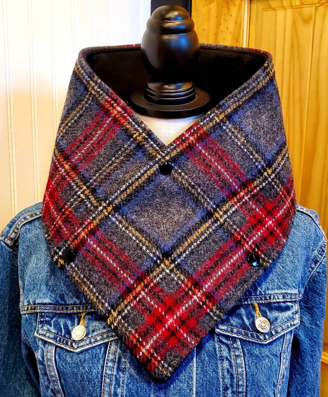 Women's Wool Scarf, Men's Wool Scarf, Cowl Neck Scarf, Equestrian Bandana, Snap Scarf, Scarf, Neck Wrap, Plaid Scarf, Tartan Scarf, Button