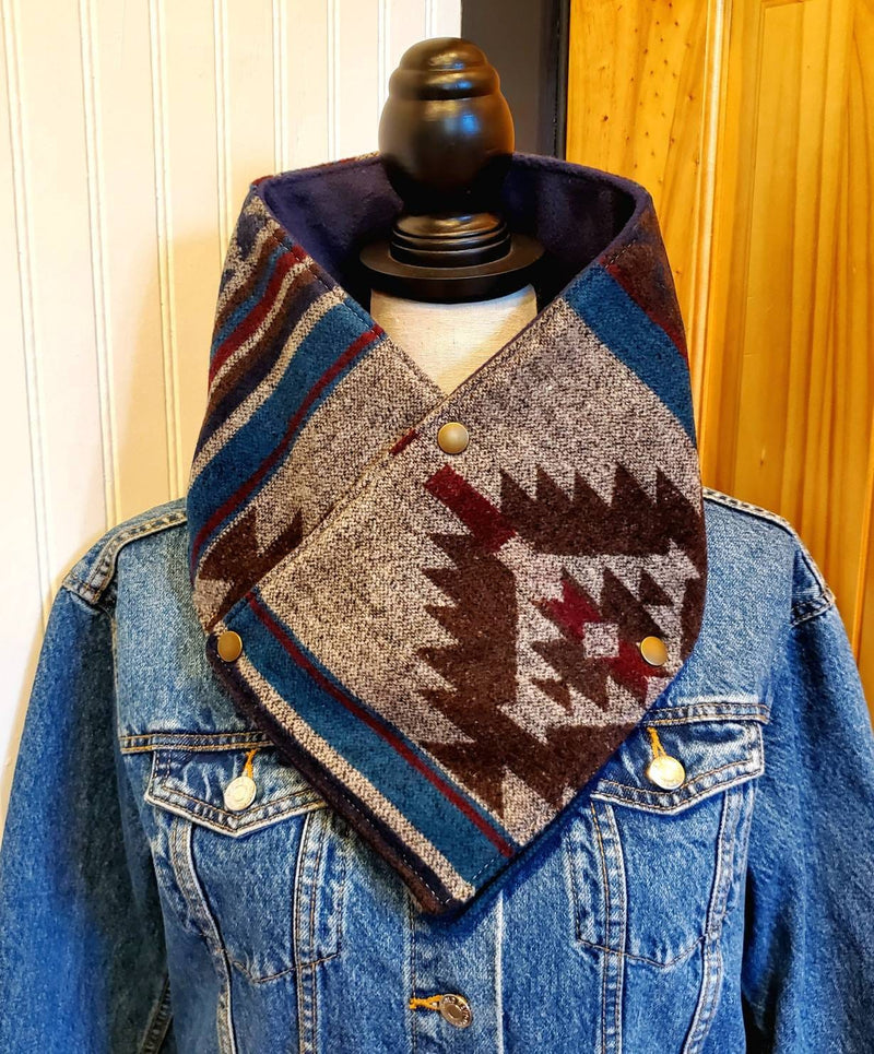 Women's Western Cowl - Navy Aztec