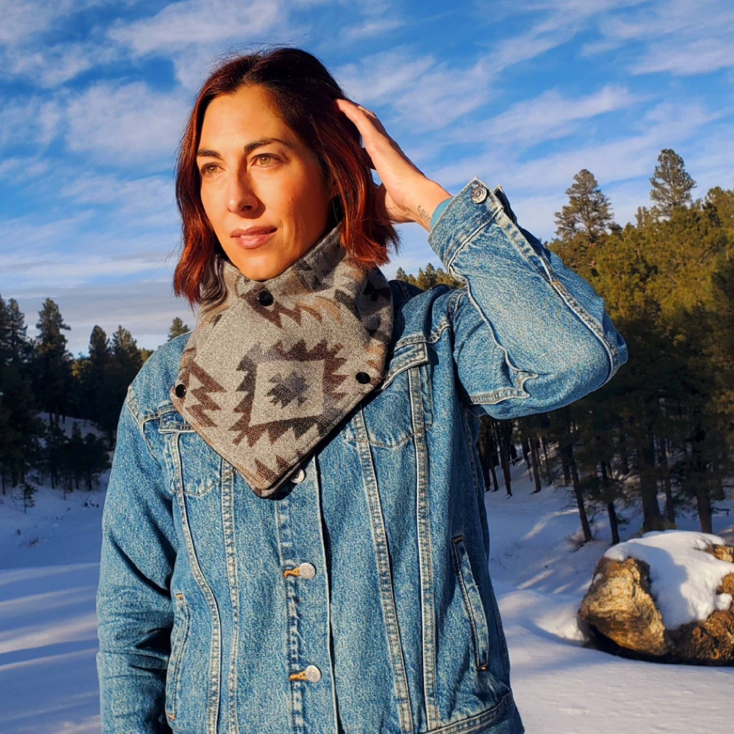 Women's Wool Cowl, Wild Rags, Buckaroo Cowl, Western Accessory, Southwestern Cowl, Cowboy Cowl, Wild Wool, Western Wool Bandana, Snap Scarf