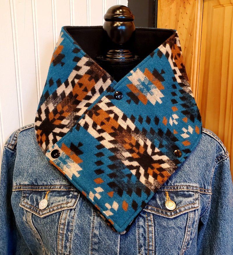 Women's Western Cowl - Turquoise/Black Aztec