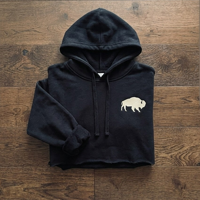 Buffalo Cropped Hoodie - Black