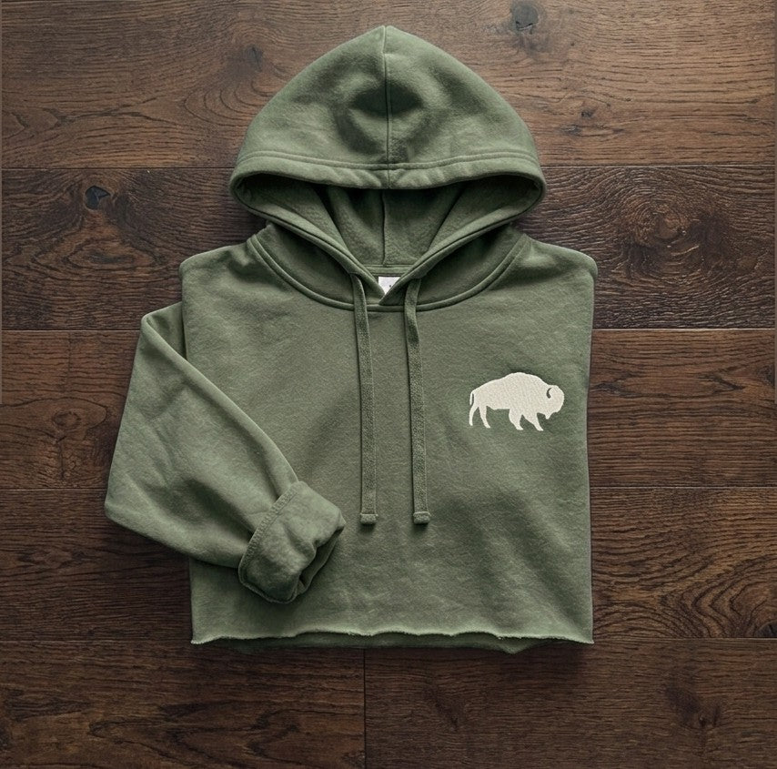 Buffalo Cropped Hoodie - Moss