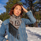 Women's Western Cowl - Grey Aztec Fringe